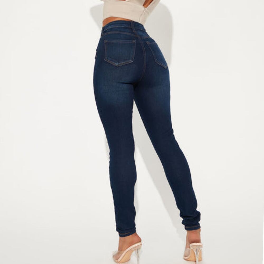 Fashion Nova Blue High Rise Curvy Skinny Jeans Size 0 Dark Wash Stretchy
